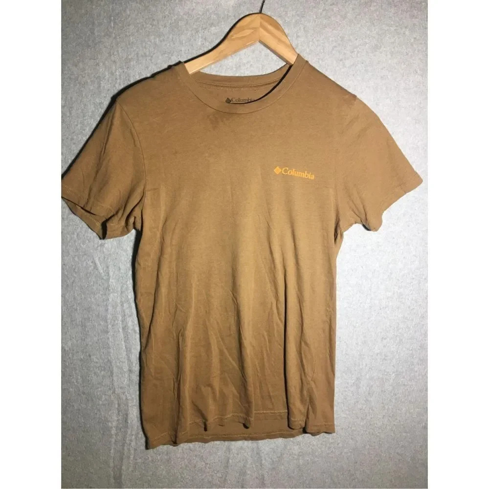 Mens Columbia Shirt Brown Large Logo Hiking Outdoors Camping Casual Neutral